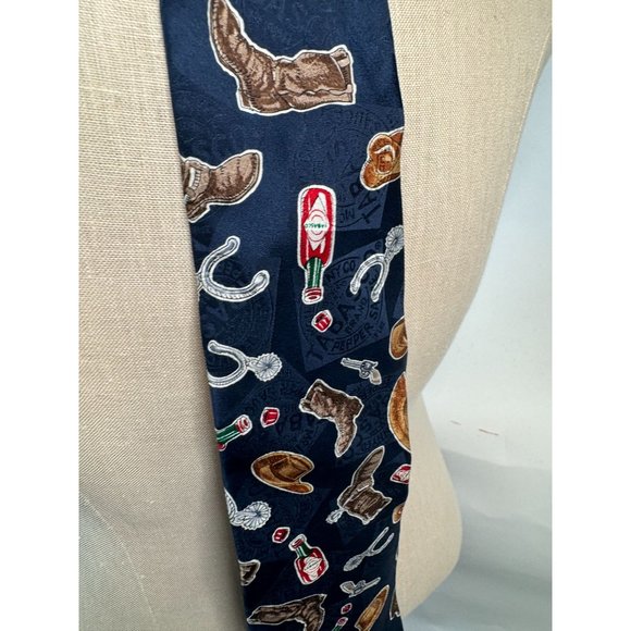 Tabasco Western Wear and Tabasco Bottles Tie OS Blue Western Cowboy Silk - Picture 7 of 16